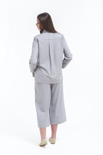 Pantalon jupe-culotte casual taille élastiquée Gris clair 3