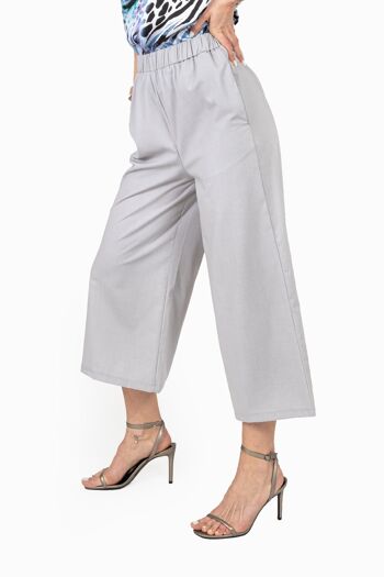 Pantalon jupe-culotte casual taille élastiquée Gris clair 4
