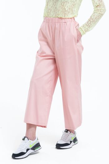 Pantalon jupe-culotte casual taille élastiquée Rose Poudré 1