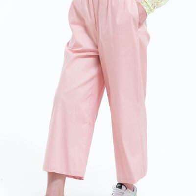 Pantalon jupe-culotte casual taille élastiquée Rose Poudré
