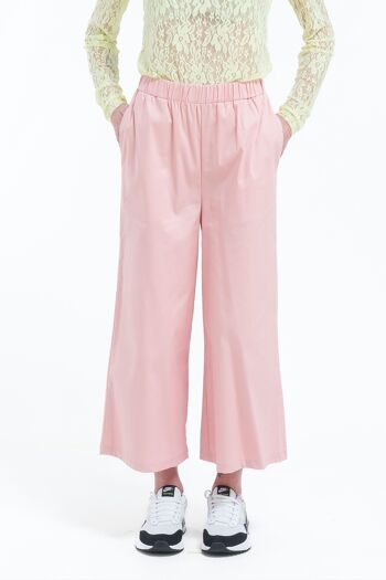 Pantalon jupe-culotte casual taille élastiquée Rose Poudré 2