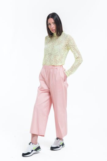Pantalon jupe-culotte casual taille élastiquée Rose Poudré 4