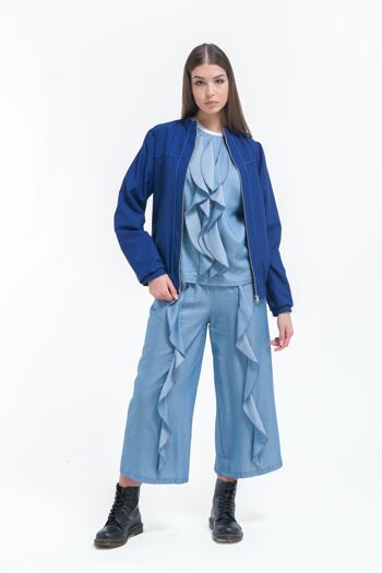 Pantalon jupe-culotte à volants bleu clair 5