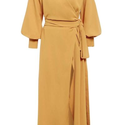 Amber - Mustard - V Neck Wrap Maxi Dress With Side Slit