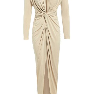 Bianca - Stone - Plunge Front Knot Maxi Dress