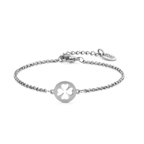Stainless Steel Bracelet with Clover Pendant