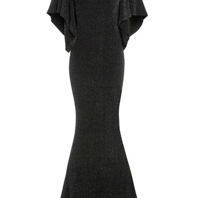 Marilyn - Black - Cowl Back Metallic Floor Length Gown