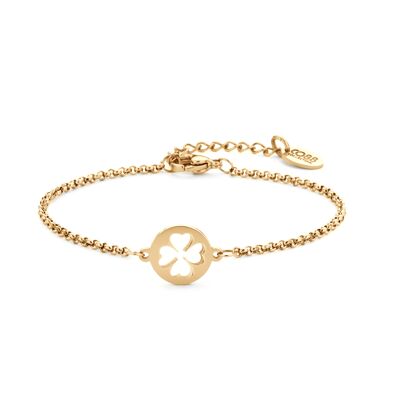 Bracciale in acciaio inossidabile placcato oro con ioni di ioni con pendente a trifoglio