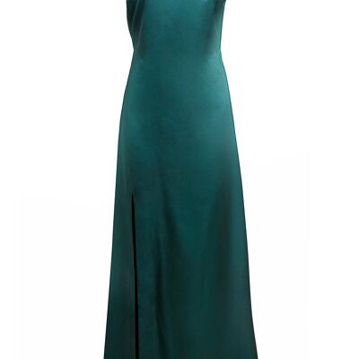 Roya - Emerald Twisted Straps Maxi Slip Dress With Side Slit