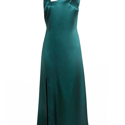 Roya - Emerald Twisted Straps Maxi Slip Dress With Side Slit