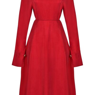 Shay - Red - Hand Crafted Long Sleeve Backless Midi Dress