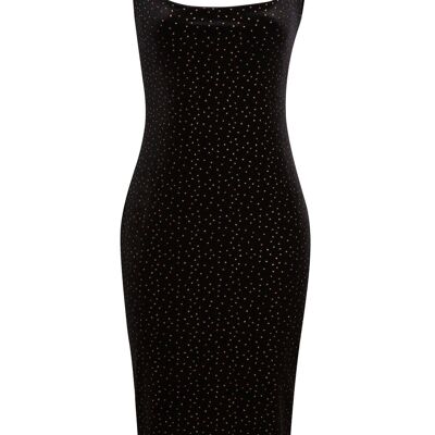 Sima - Black Polka Dot Scoop Neckline Stretchy Midi Dress