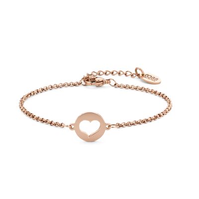 Bracelet en acier inoxydable plaqué or rose avec pendentif cœur