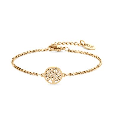 Gold ion Plated Stainless Steel Bracelet with Tree of Life Pendant