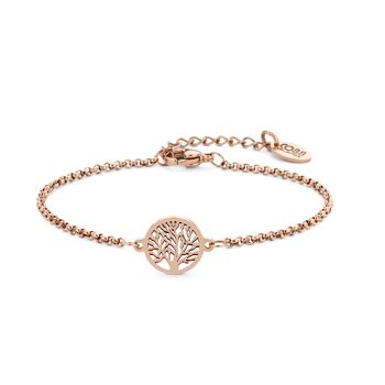 Bracelet en acier inoxydable plaqué or rose avec pendentif arbre de vie 1