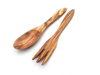 Set de 2 couverts à salade Milan 25 cm cuillère à salade bois d'olivier 1