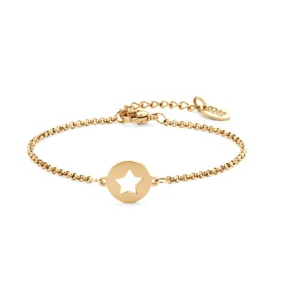 Pulsera de acero inoxidable chapada en iones de oro con colgante Start