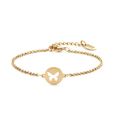 Gold ion Plated Stainless Steel Bracelet with Butterfly Pendant