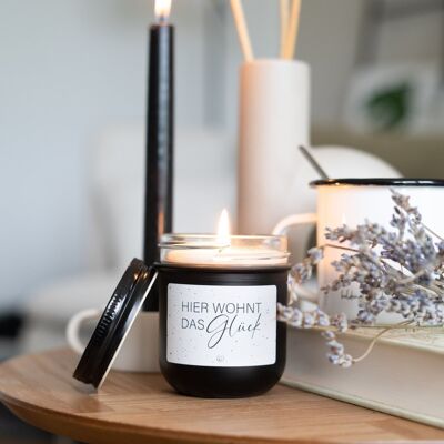 Candle · Happiness lives here - black
