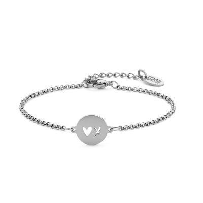 Stainless Steel Bracelet with X Heart Pendant