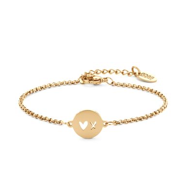 Gold ion Plated Stainless Steel Bracelet with X Heart Pendant