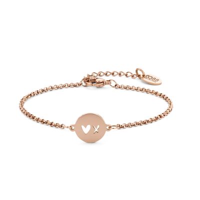 Rosegold ion Plated Stainless Steel Bracelet with X Heart Pendant