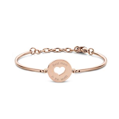 Bracciale in acciaio inossidabile placcato agli ioni di rosa con testo Best Mom in the World