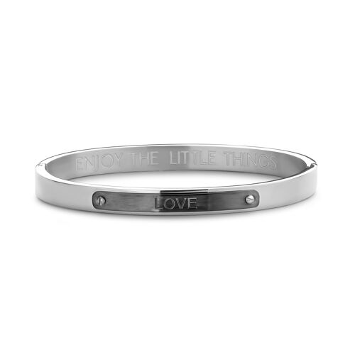 Stainless steel bangle with love plate in black ion plating