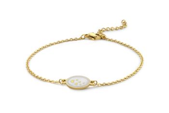 Bracelet en acier inoxydable plaqué or avec breloque ovale en émail blanc 1