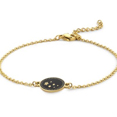 Gold ion plated stainless steel bracelet wit oval charm in black enamel