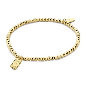 Bracelet extensible en perles d'acier inoxydable à placage ionique d'or avec breloque rectangle 1