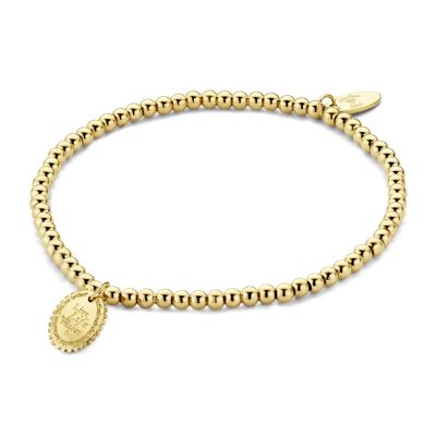 Gold ion plated beads stretch bracelet with charm