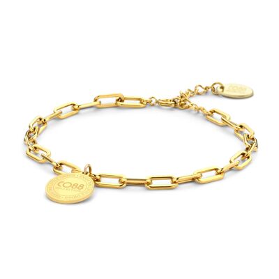 CO88 bracelet large link with round CO88 charm 16.5+3cm ipg