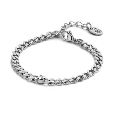 CO88 bracelet gourmet chain 5mm with white cz 16.5+3cm ips