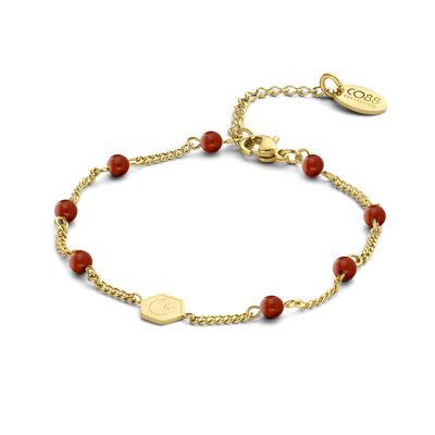 Bracciale CO88 con perline di agata rossa 3mm, catena gourmet e ciondolo stella e luna ipg