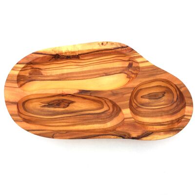 3-compartment serving bowl handmade from olive wood
