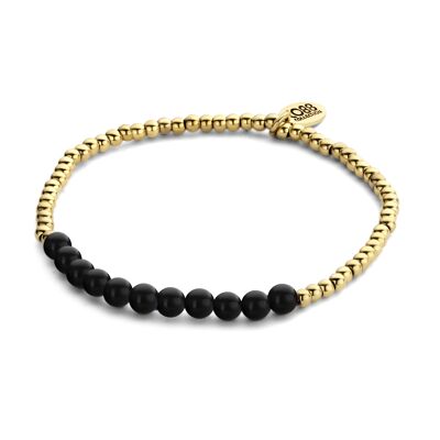 Bracelet CO88 avec perles d'agate noire 4mm et perles 3mm ipg