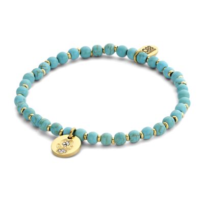 Bracelet CO88 avec perles turquoises 4mm et breloque Hamsa avec Cz blanc IPG