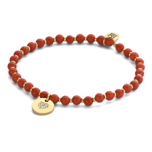 CO88 bracelet with red stone beads 4mm and heart charm with white cz ipg