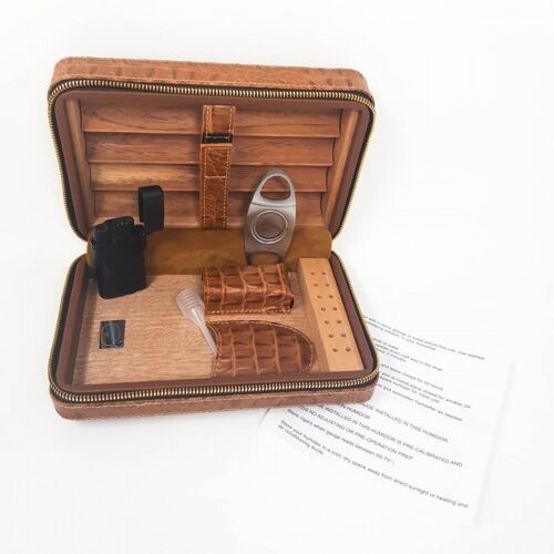 4045-BR Leather Cigar Case Set Sikarlan