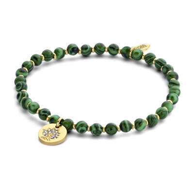 Bracelet CO88 avec perles de malachite 4mm et breloque arbre avec oz blanc IPG