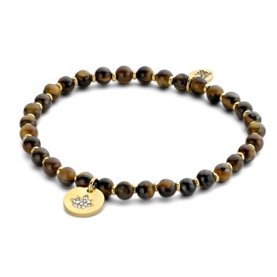 CO88 bracelet with tiger eye beads 4mm and lotus charm with white cz ipg