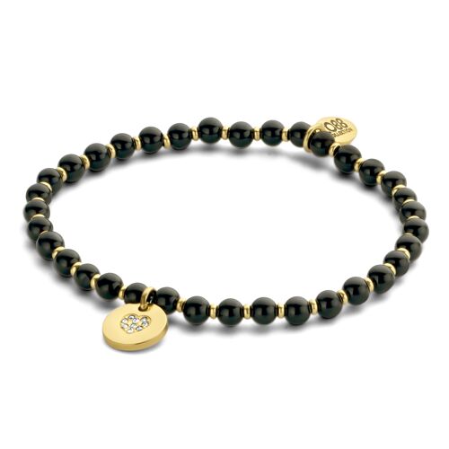 CO88 bracelet with black agate beads 4mm and infinity charm with white cz ipg