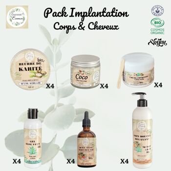 Pack Implantation Corps & Cheveux rituel beauté bio Cocoon'Essence - certifié bio Cosmos Organic - vegan - 24 produits + PLV offertes 1