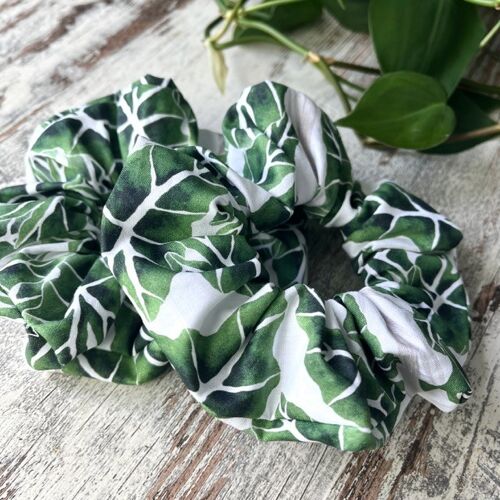 Scrunchie Pflanze, haargummi botanisch, Alocasia Frydek Motib, 90er Haarhummi, Haarband botanisch, Plantlady Haarschmuck