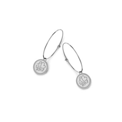 Boucles d'oreilles en acier inoxydable avec pendentifs ronds Je t'aime