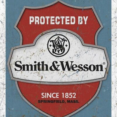 Cartello in metallo statunitense protetto da Smith & Wesson