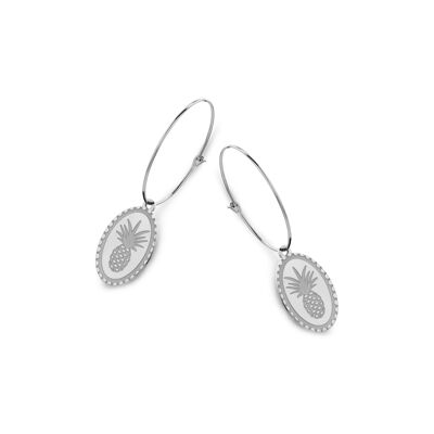 Stainless steel earrings with oval pendants pineapple