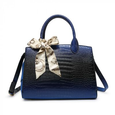 High Quality 2 Tones Tote  Presentable shoulder bag Top Handle bag vegan PU leather  handbag -OL6115p blue