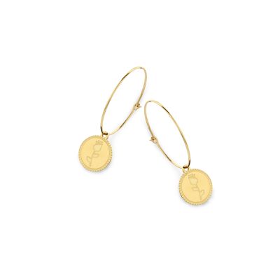 Gold ion plated stainless steel earrings with round pendants rose